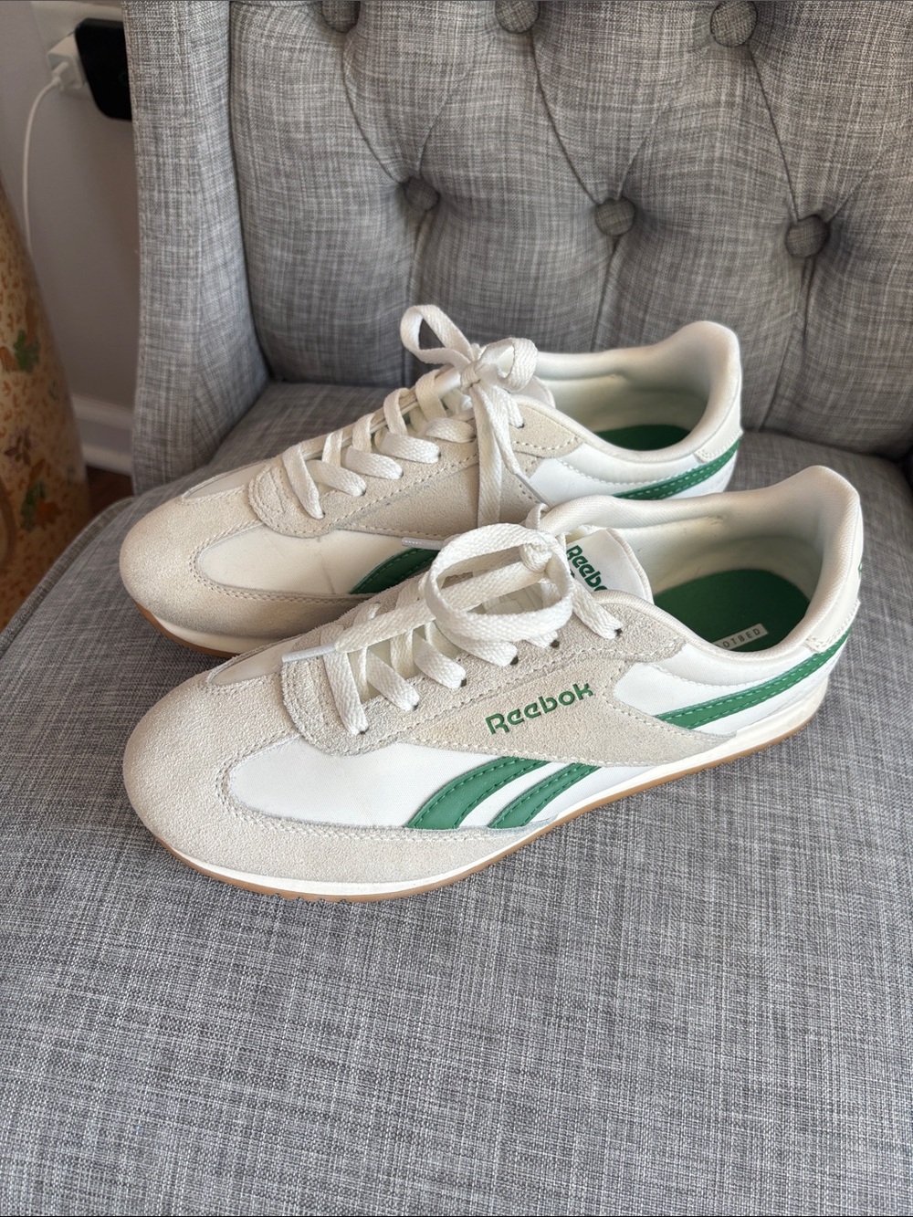 Reebok Women’s White and Green Low-Profile Classic Sneakers